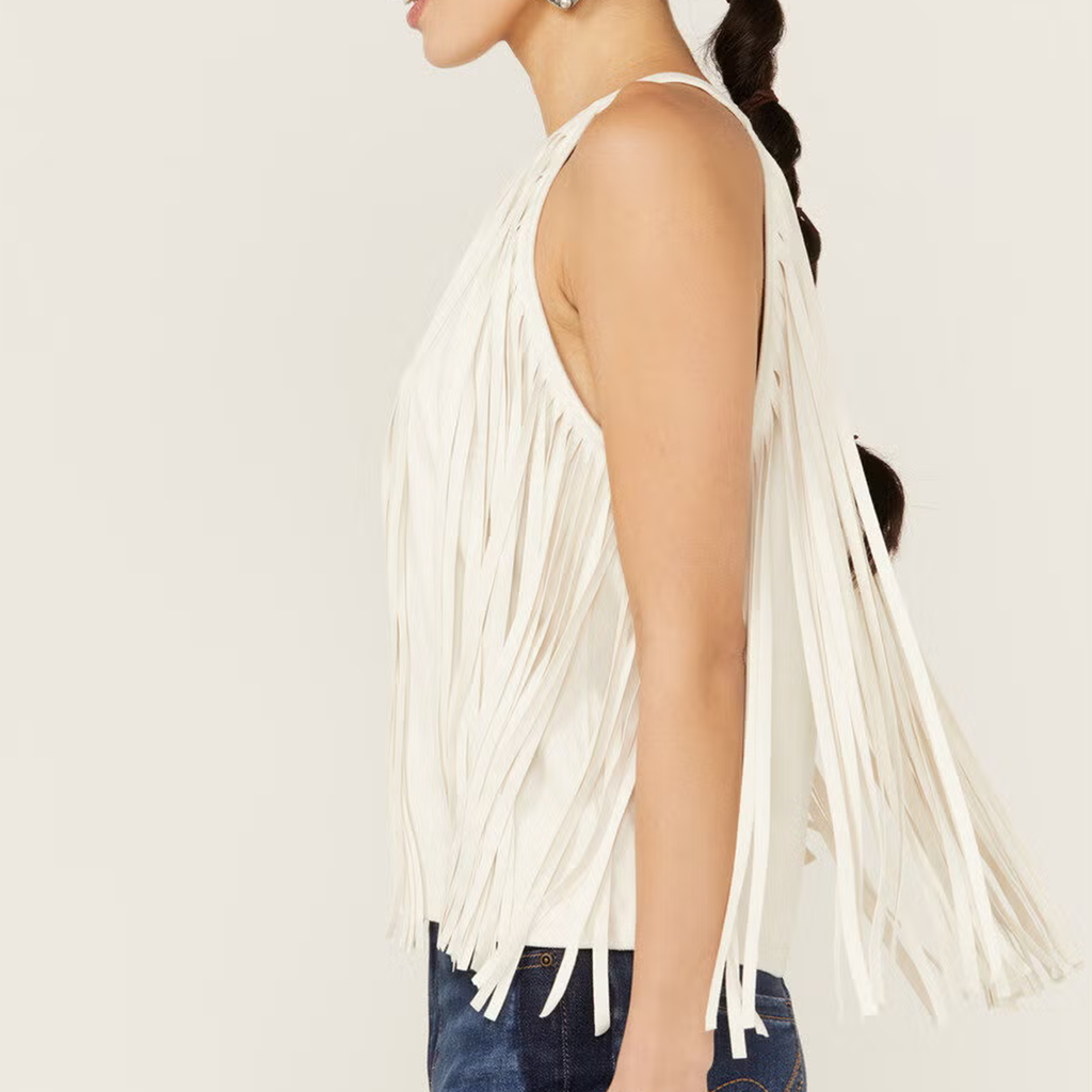Halter Crew Neck Fringe Sleeveless Western Tank Top